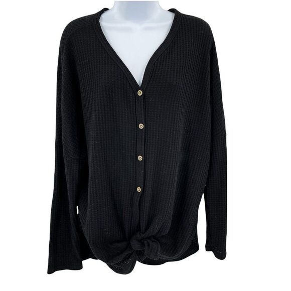 2/$30 MIHOLL Waffle Knit Knot Tie Button Down Long Sleeve Top - Picture 1 of 6